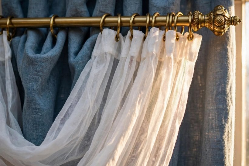curtain ideas for wide windows: ceiling track with floor-length curtains