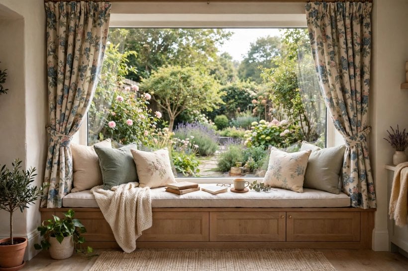 curtain ideas for wide windows: cafe half curtains keeping light in a wide kitchen window