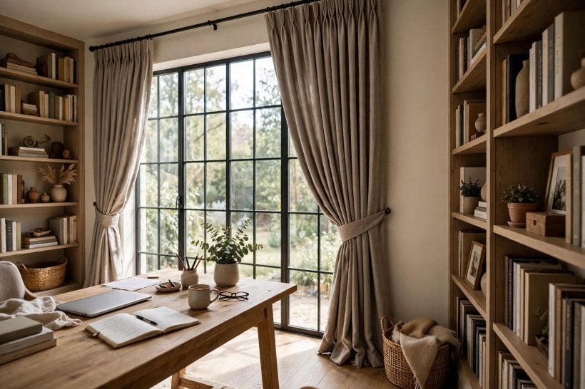 curtain ideas for wide windows: matching panels repeated on each window section