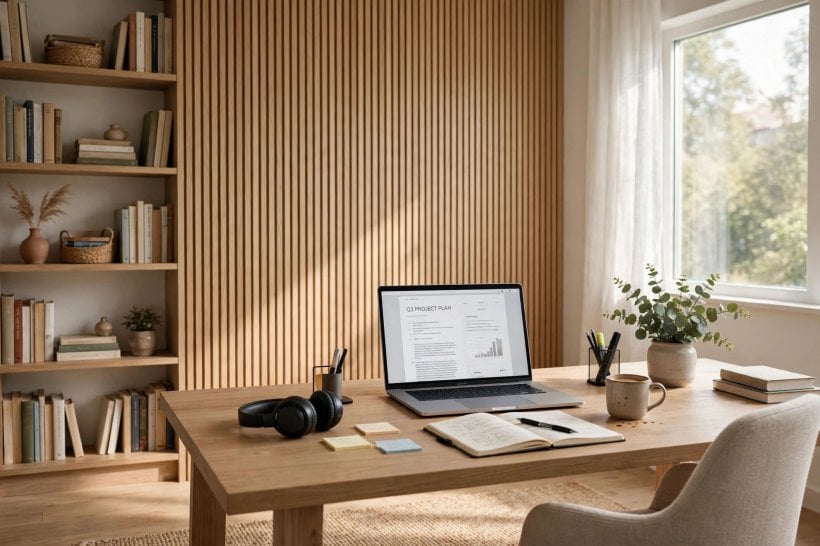 wood accent wall: reclaimed boards with natural colour variation in a cosy rustic bedroom