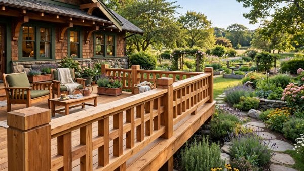 arts and crafts wooden deck railing styles