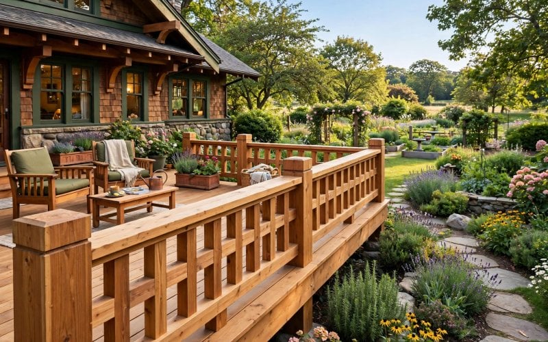 arts and crafts wooden deck railing styles
