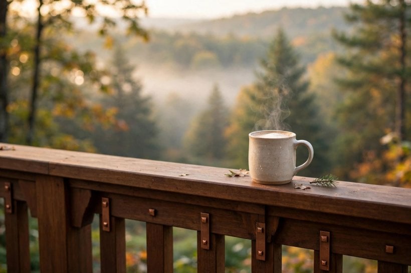 arts and crafts wooden deck railing styles: a wide flat top rail with a gentle overhang