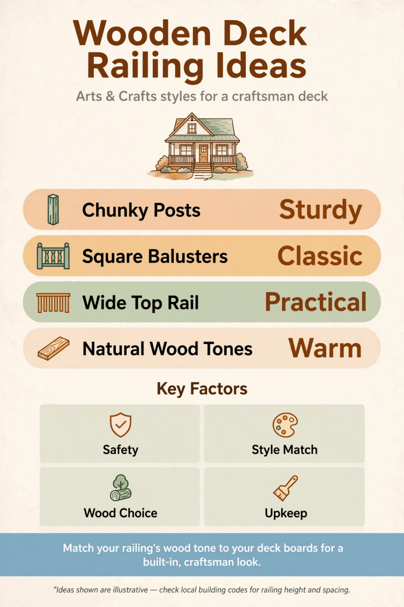 arts and crafts wooden deck railing styles