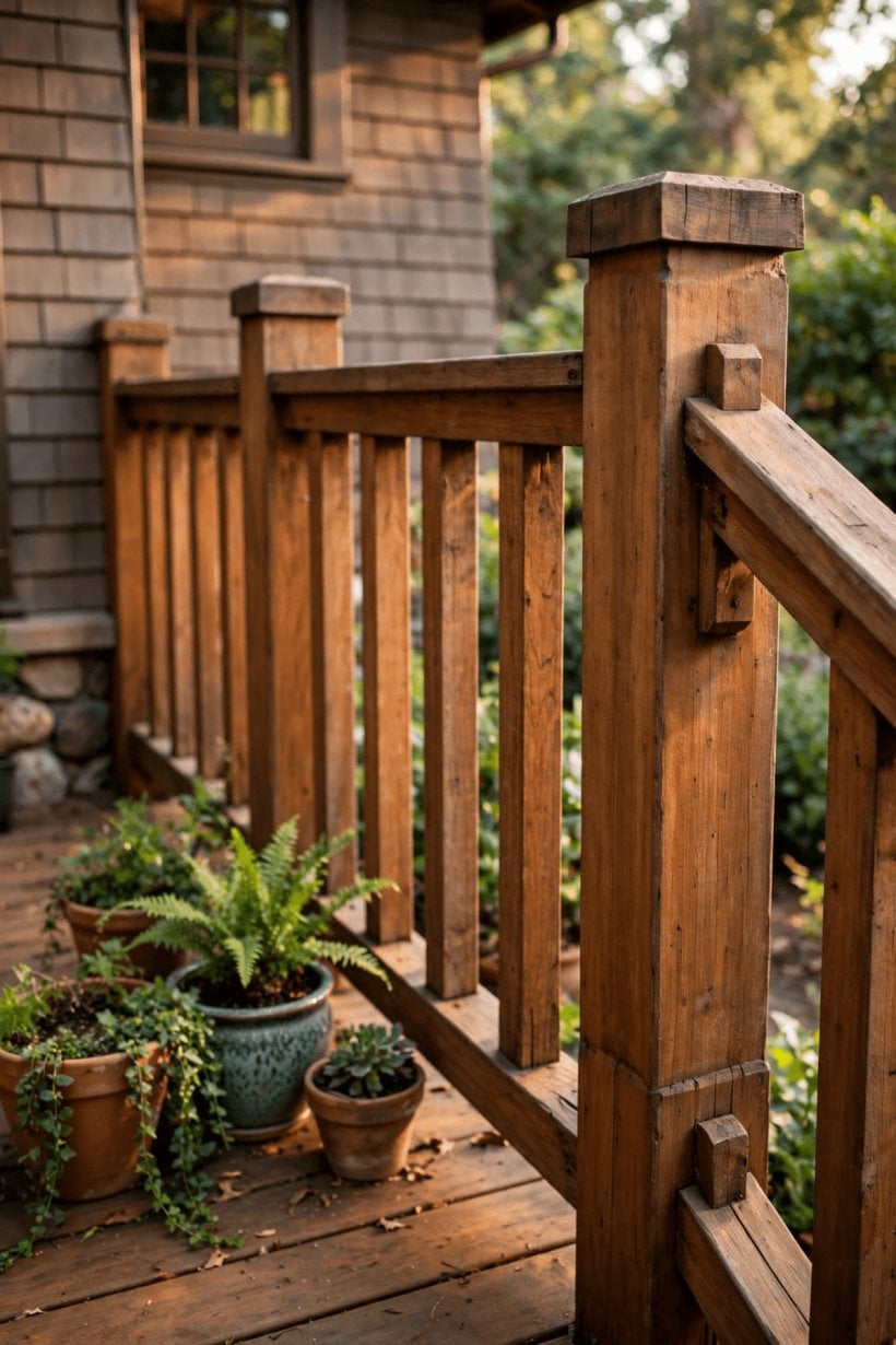 arts and crafts wooden deck railing styles