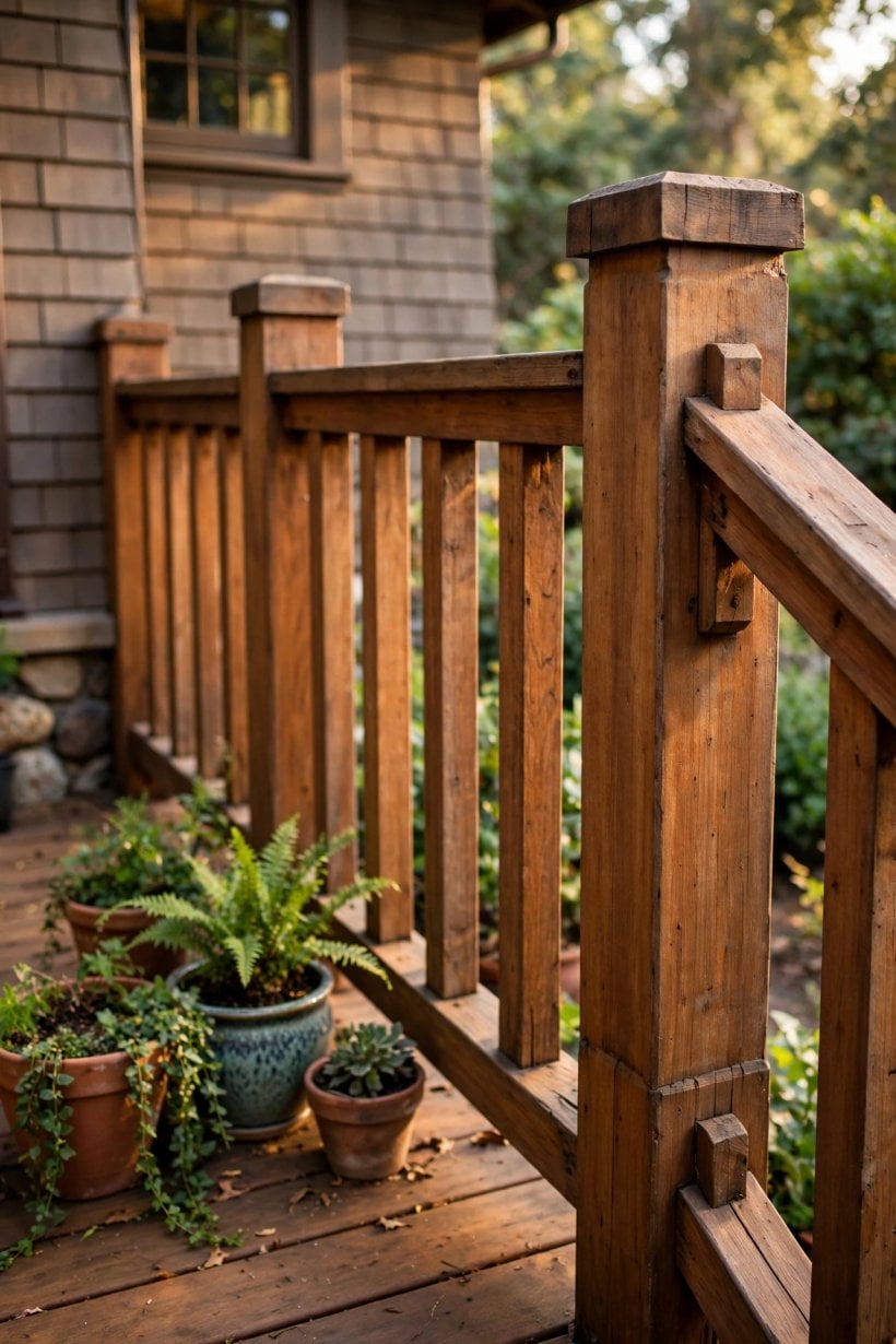 arts and crafts wooden deck railing styles