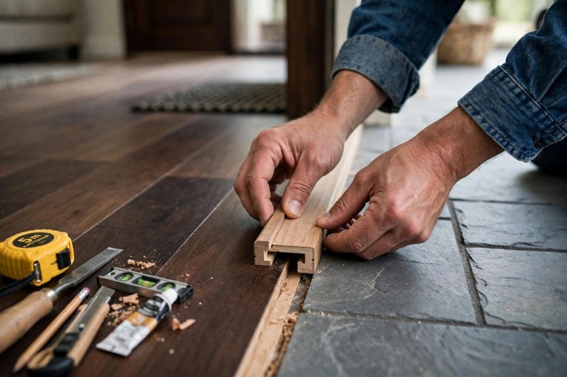 wood to tile transition: flush finish between boards and tiles
