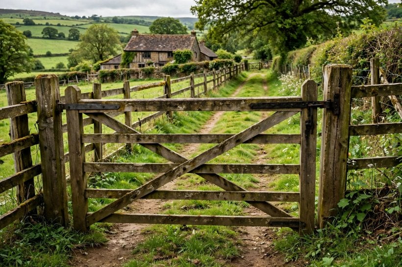 wooden gate: ledged and braced timber construction close up