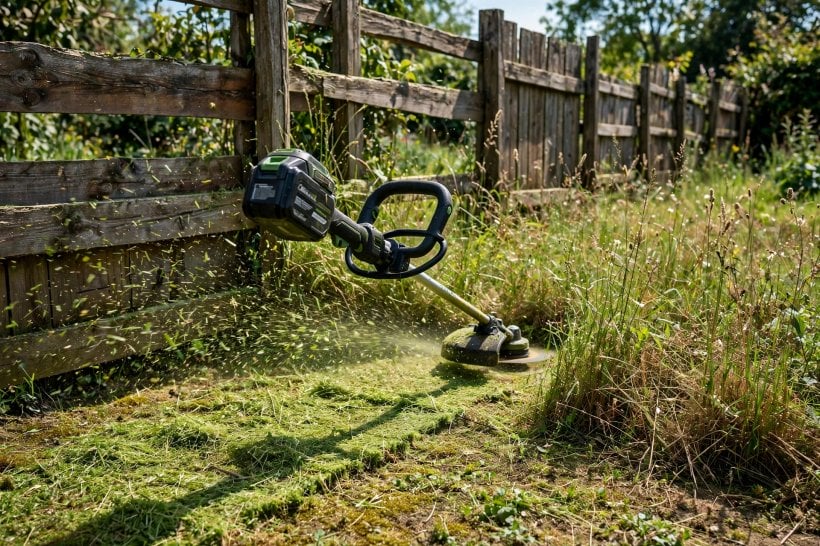 worx gt revolution review: spare line spool beside the trimmer