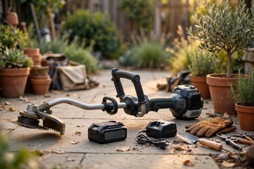 worx gt revolution review: trimming neatly around a garden fence